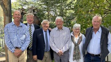 (From Left to right). Andrew Star, Peter Baldwin, Thomas George, Greg Teal and wife Jenny, Rob Toole in Armidale on Tuesday. Mr Teal was honoured with ALPA life membership. Picture supplied.