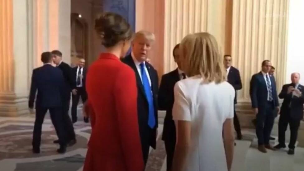 The Macrons and the Trumps in Paris. Photo: Screen shot.