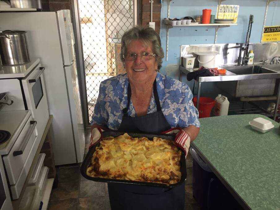 BOUNCING BACK: Bertha Reeves was back to work on the first day of this year's Guyra Lamb and Potato Festival.