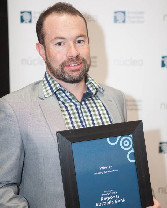 Dane O'Connor wins Emerging Business Leader at the Armidale Chamber Business Awards last Friday. Photo: Simon Scott.