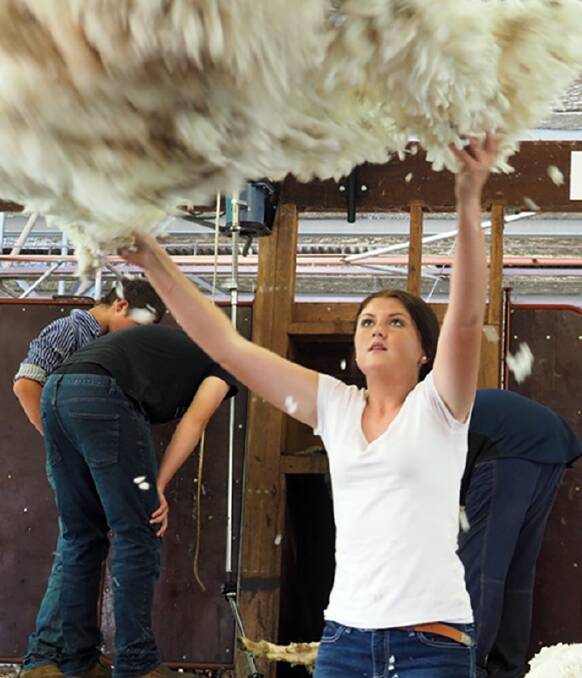 LEARNING THE ROPES: Guyra Central School student Stephanie Cameron throwing a fleece during the workshop in Glen Innes last Wednesday, October 11. It was organised by Regional Development Australia Northern Inland.