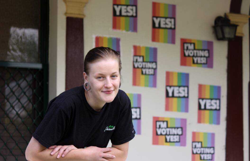 MARRIAGE EQUALITY: Armidale resident Cassandra Arnott shows her support for marriage equality. Photo: Madeline Link.