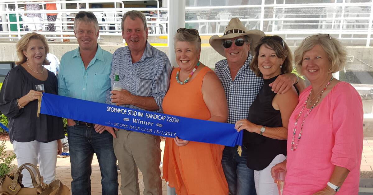 IN THE WINNER'S CIRCLE: Debbie and Fitz Moore, Paul and Angela Grills, Michael and Wendy Jackson and Belinda Lenehan after Kingston Time's win at Scone.