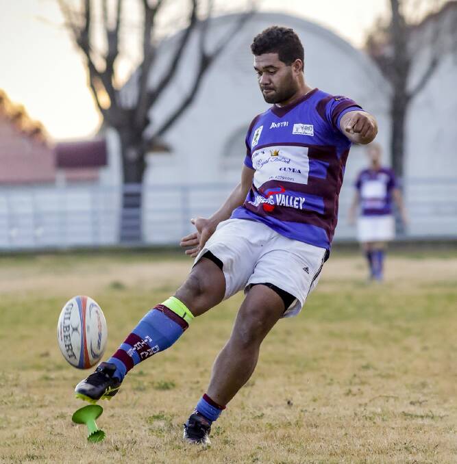 POINTS: Ali Pate Kaufana converting for Glen Innes-Guyra at their last home game. The GhostStags have one more regular game to go. Photo: Tony Grant.