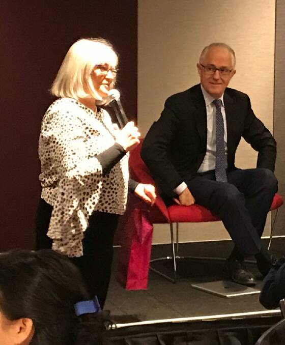VOTE OF THANKS: Aileen MacDonald thanking Prime Minister Malcolm Turnbull at the Liberal Women's Council - NSW breakfast on Saturday. Photo: Supplied