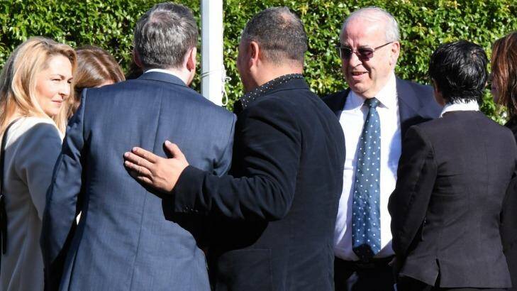Eddie Obeid with members of his family and legal team during the trial. Photo: Peter Rae