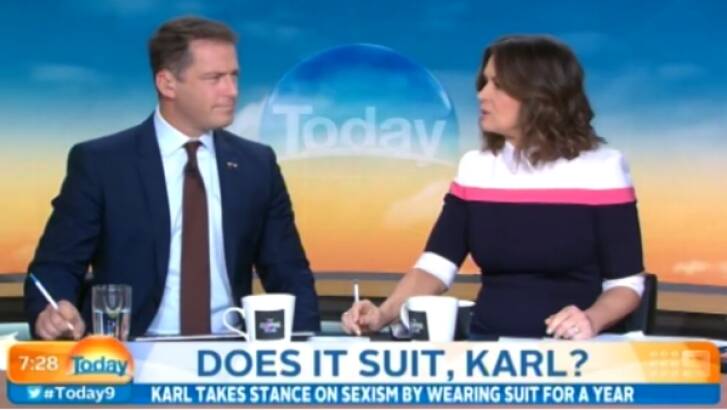 <i>Today's</i> Karl Stefanovic, discussing his famous blue suit with Lisa Wilkinson. Photo: Screenshot