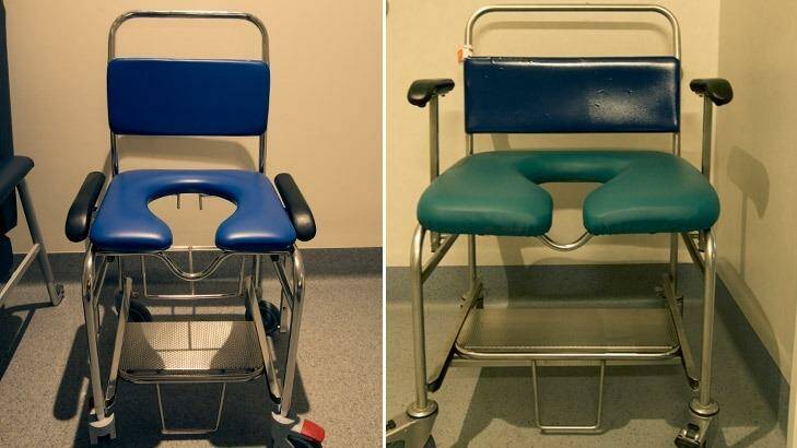 A normal wheelchair and one designed for obese patients. Photo: Simon O'Dwyer