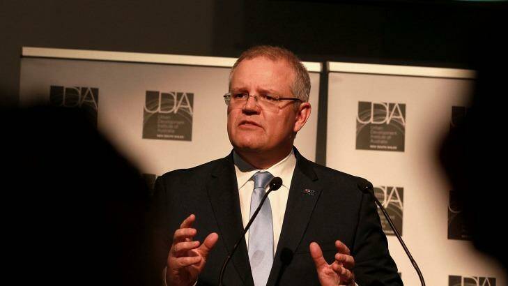 Treasurer Scott Morrison speaks at the Urban Development Institute of Australia event on Monday.  Photo: Ben Rushton
