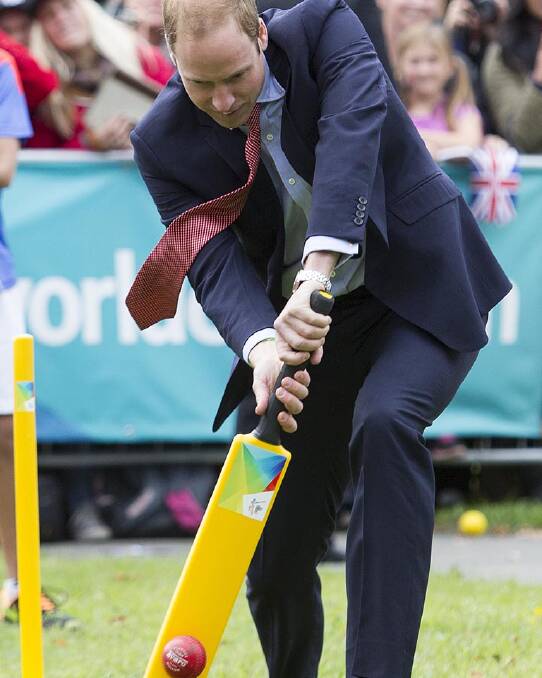 Prince William, Duke of Cambridge plays cricket. Photo: Pool