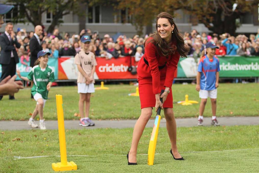 Catherine, Duchess of Cambridge bats during a game of cricket during the countdown to the 2015 ICC Cricket World Cup at Hagley Oval on April 14, 2014 in Christchurch, New Zealand. Photo: Joseph Johnson