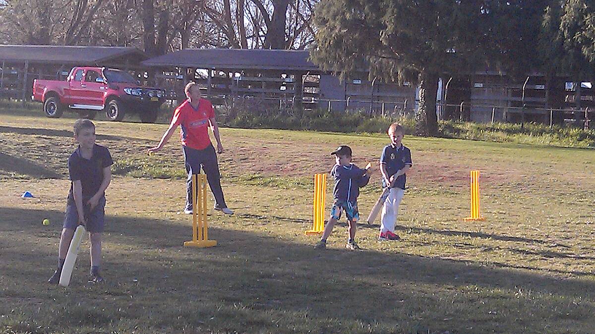 Sam Atkin, Charlie Burey and Will Friend enjoyed a chance to try cricket  last week with Justin McKay