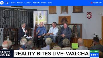 Host Nick Cater (left) interviews Julian Prior, Cameron Grieg and Mayor Eric Noakes on the rollout of wind farms in Walcha 