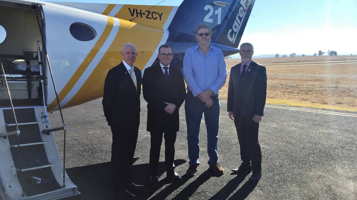 FLY: CareFlight chief executive Mick Frewen, state MP Adam Marshall, councillor Andrew Murat and Inverell mayor Paul Harmon at the launch.