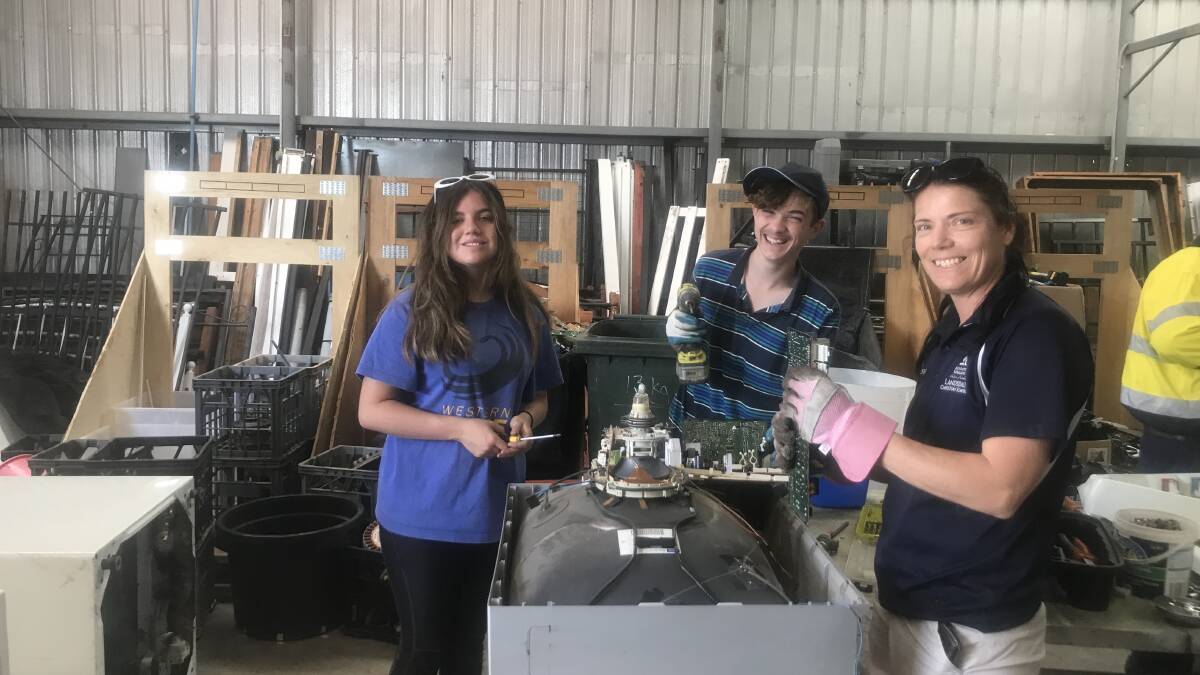 Some of the volunteers from Landsdale Christian College in Perth. The students have to do a two-week stint volunteering in the Mid West as part of the curriculum so they help out at Geraldton and Mid West EWaste every year.