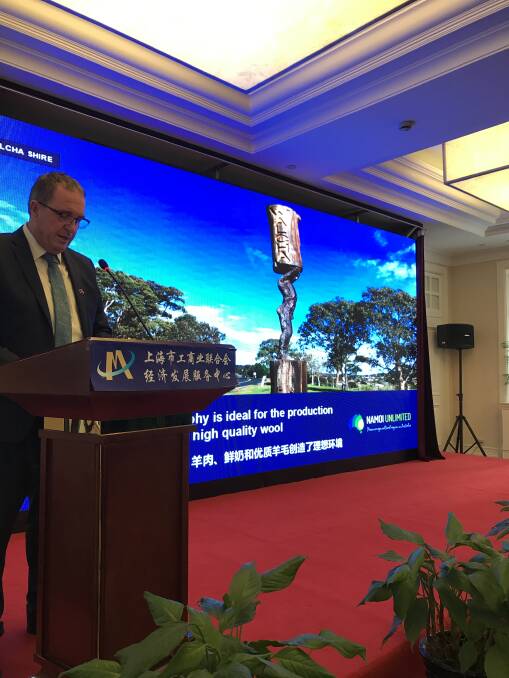 Walcha mayor Eric Noakes speaks about agricultural business opportunities in the Walcha Shire while in China last year