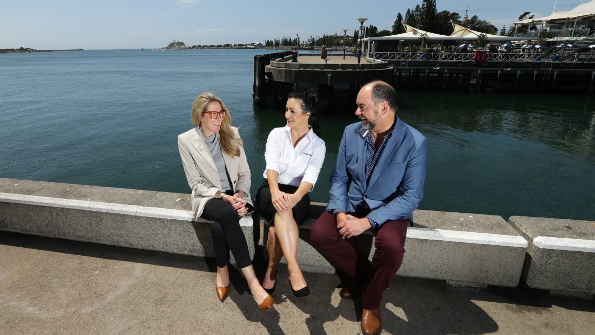 MENTAL HEALTH: Julie Wicks from Lifeline, Kayla Parker from Molycop, Marty Adnum from Out of the Square Media. Picture: Jonathan Carroll