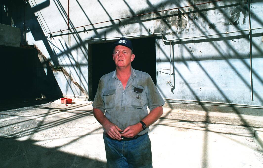 Former Guyra Mayor Stuart St Clair at the abandoned Guyra Abattoir in 1997.