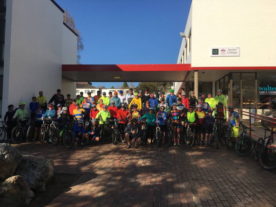 BACK ON THE ROAD: Cyclists were ready to leave UNE on Thursday morning on the Ride for the Chopper.