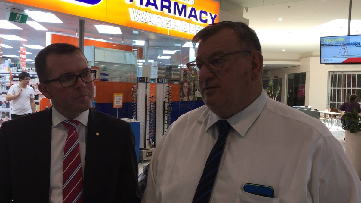 Northern Tablelands MP Adam Marshall with Armidale pharmacist David Bokeyar.