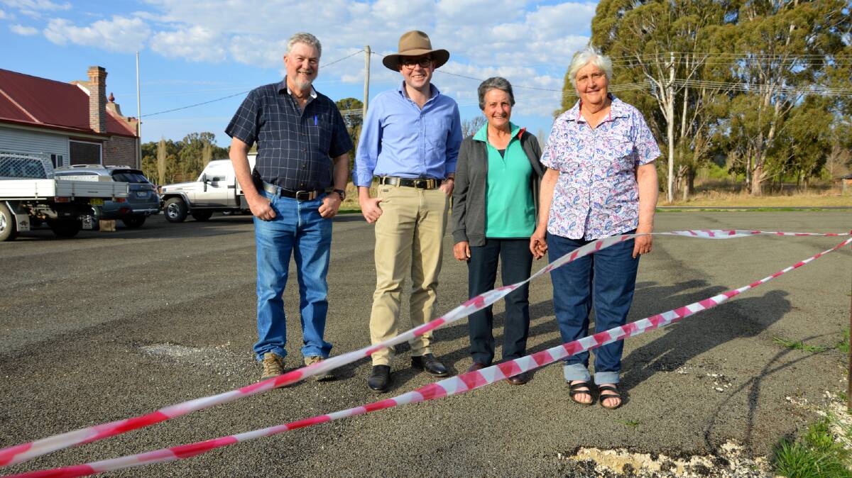 Ben Lomond War Memorial Hall Trustee Don Smith, left, joined Northern Tablelands MP Adam Marshall, June Walker and Dorothy Every at the carpark.