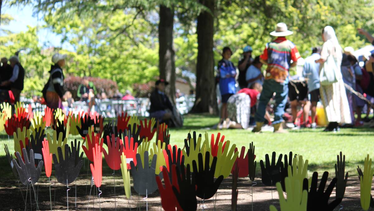 SENDING A MESSAGE: The Sea of Hands for Reconciliation was a popular attraction at the Oorala anniversary celebration.
