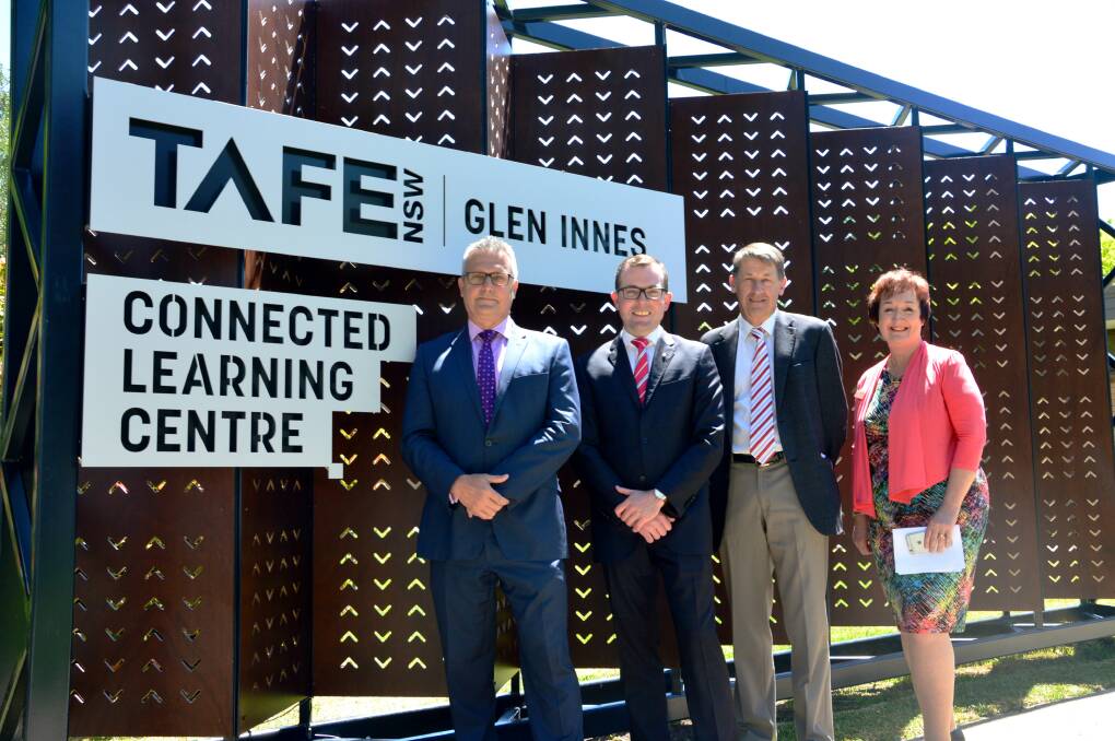 READY TO ROLL: TAFE NSW Managing Director Jon Black, Northern Tablelands MP Adam Marshall, Mayor Steve Toms and TAFE NSW General Manager of Training Operations Gillian Gray at the opening of the Glen Innes Connected Learning Centre on Monday morning.