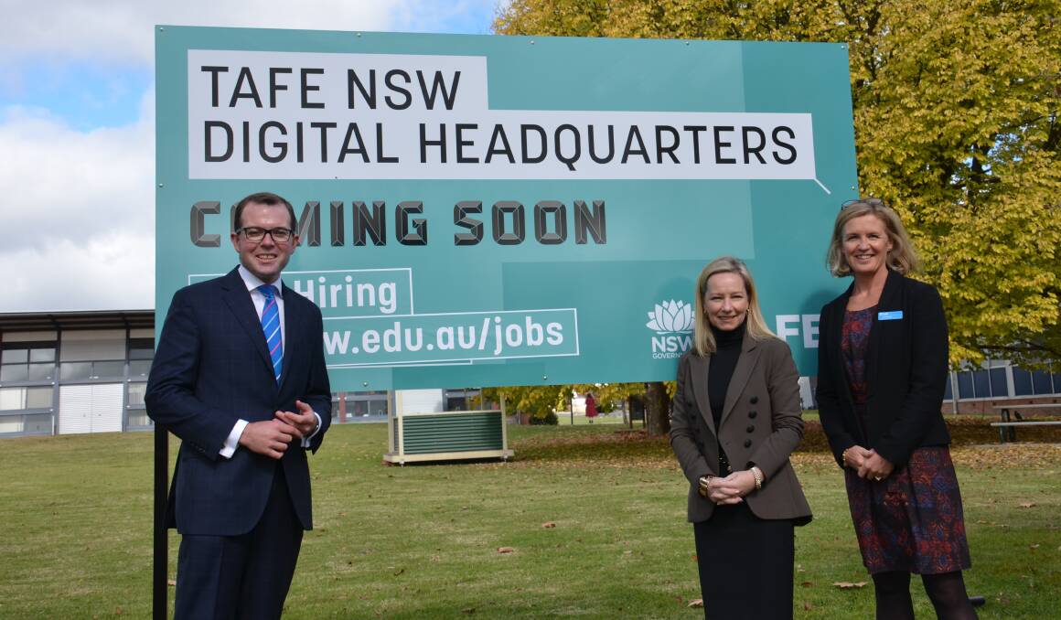 MP Adam Marshall with Megan Aitken and Lyn Rickard visiting the Armidale campus in May to officially launch the first wave of recruitment. Photo: Rachel Baxter.