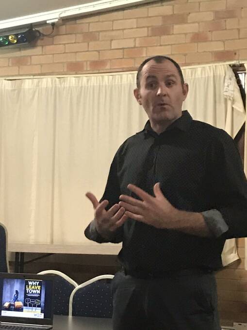 BOOSTING BUSINESS: Why Leave Town co-founder Ashley Watt spoke at the Guyra Bowling Club on Monday night with advice on how to keep shopping local. 