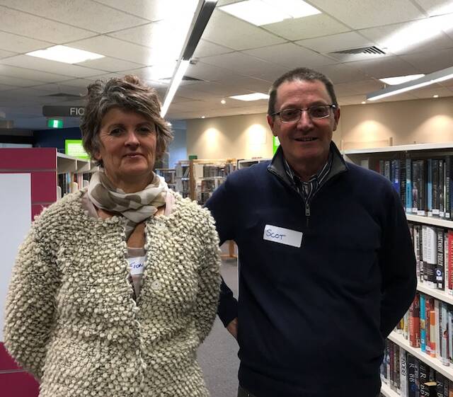 CONNECTING: Fiona Smith and Scot MacDonald at the morning tea in the Guyra Library. Photo: Contributed.