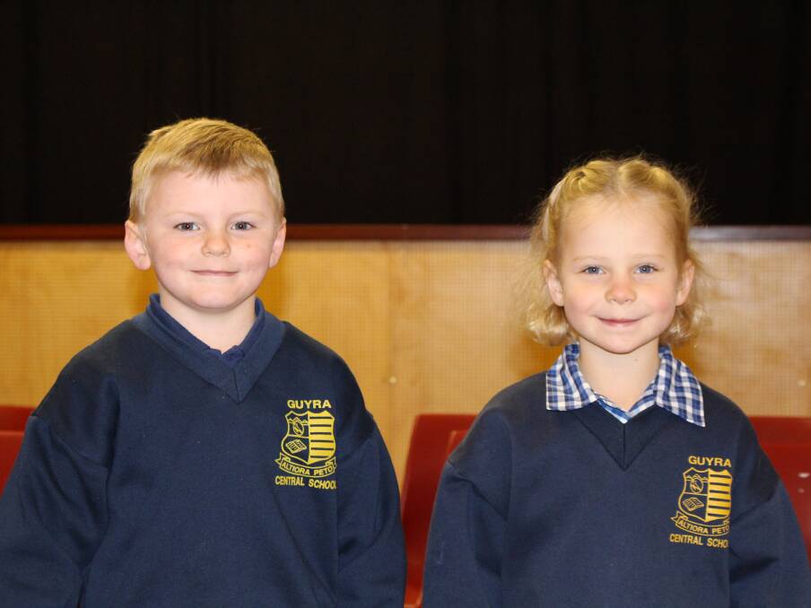 SPELLING STARS: Tom Ward and Elsa Kliendienst took out top spots in the Primary Spelling Bee at Guyra Central School recently. Photo: Contributed