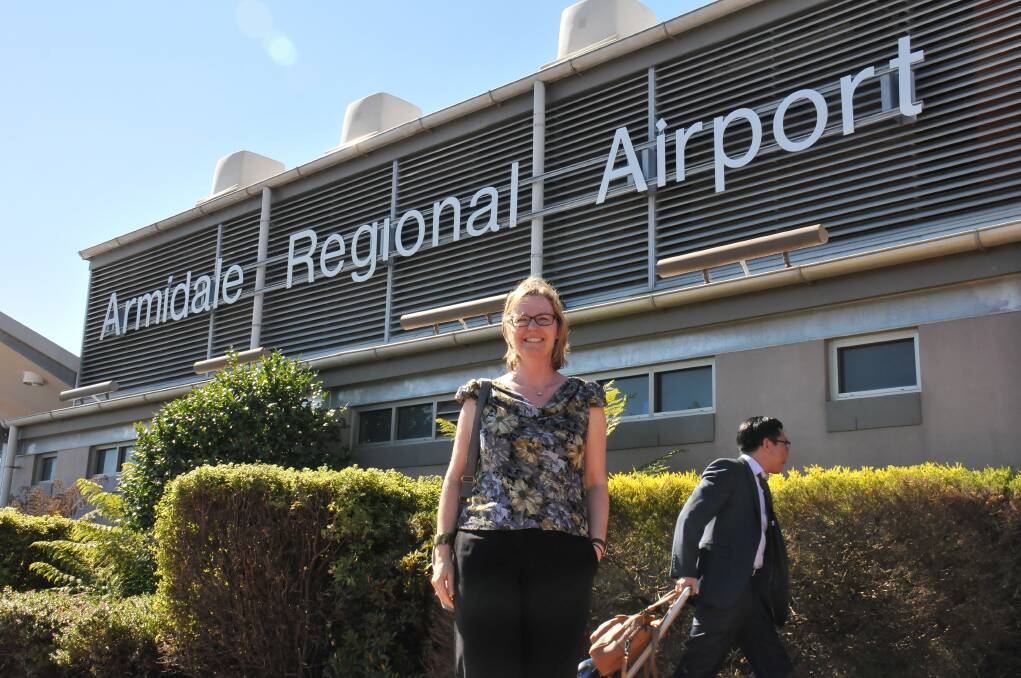 Construction takes off: Stage one of renovations at the Armidale Regional Airport got off to a flying start on Monday with local passengers such as Isabell Devos keen to see the action. Photo: Madeline Link