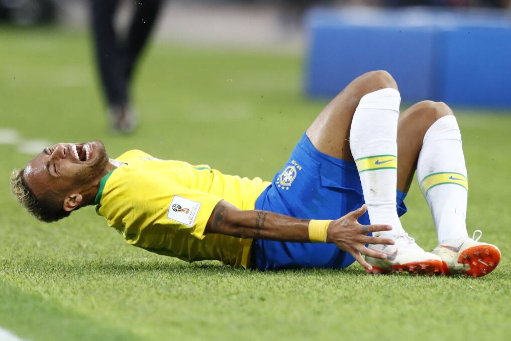 Brazil's Neymar goes down with a certain double compound fracture ... or was it a bruise?