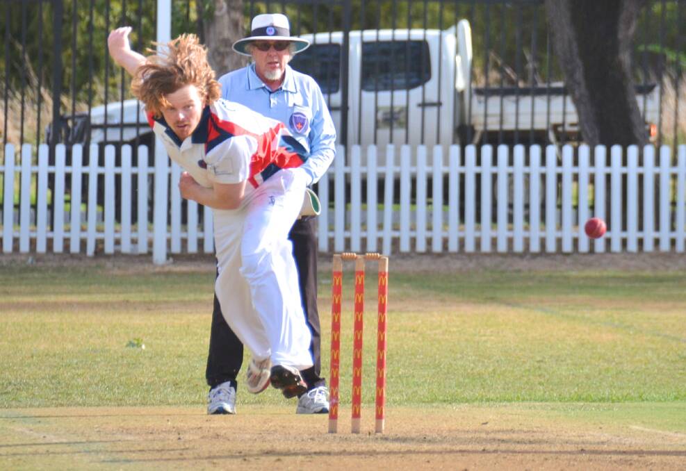 RIGHT ON THE MONEY: Guyra captain Charlie White sends one down the pitch against City. 