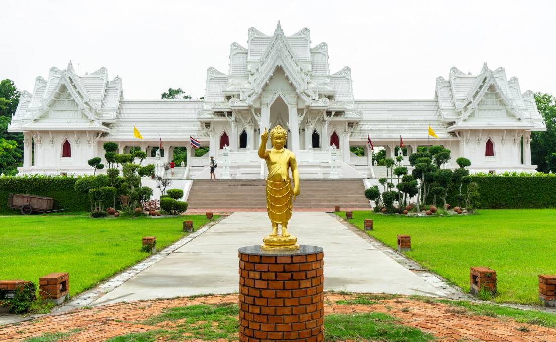 The Thai Monastery is built from white marble and is one of the most impressive at Lumbini.
