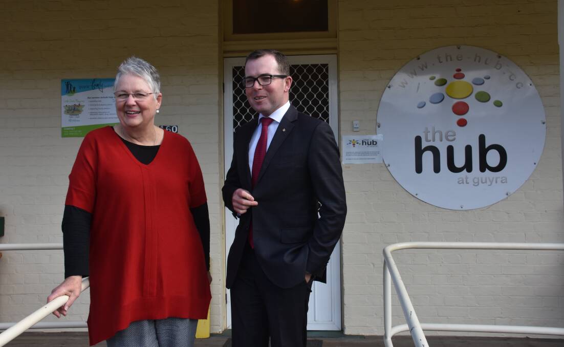 FUTUREPROOFING GUYRA: The Hub at Guyra's Chris Hietbrink and Northern Tablelands MP Adam Marshall hope to secure funding to renovate the building. Photo: Nicholas Fuller