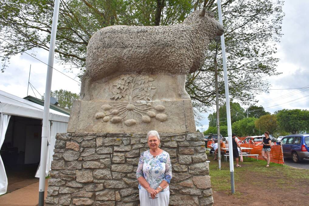 CITIZEN OF THE YEAR: Sue Adams in front of Guyra's Big Lamb. Picture: Nicholas Fuller