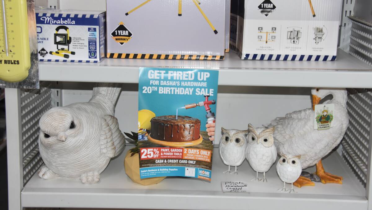 OWL OFF: Dasha's Hardware is celebrating its 20th anniversary with a 25 per cent discount. The sale will include  paint, garden, and power tools.