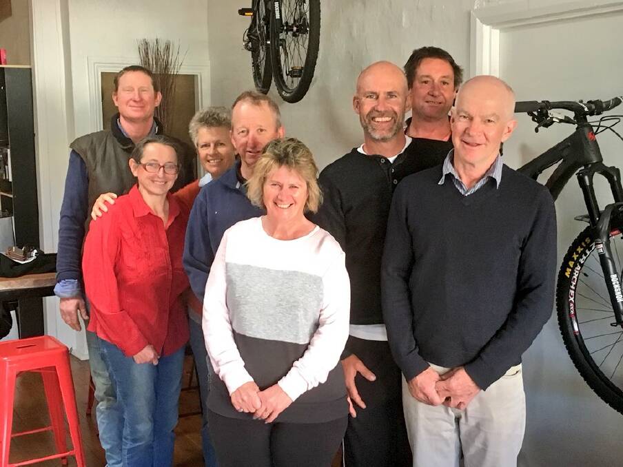 CYCLISTS: Bill Perrotte, Kirsten Porter, Pip White, Mick Mayled, Donna Mayled, Dave Mills, Ken Porter, and Finlay Atherton, at the Guyra Cycling Community's AGM.