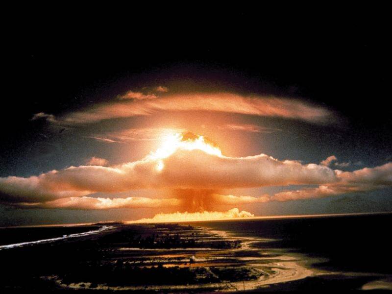 A French nuclear device explodes at Mururoa Atoll in the South Pacific in 1994.