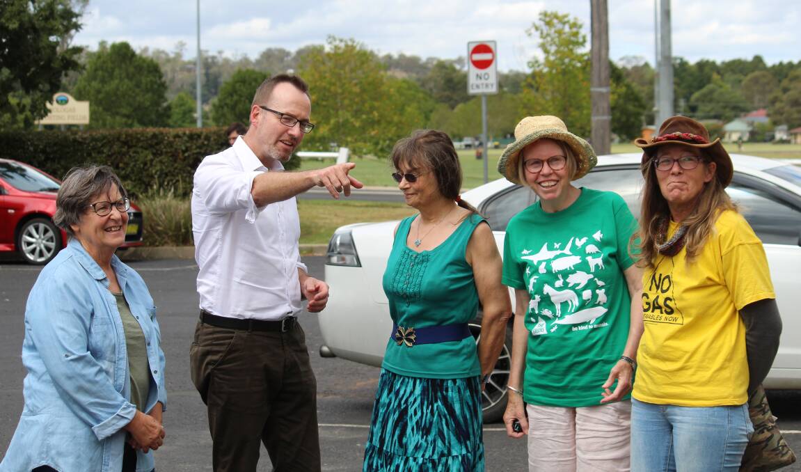 RUNNING: Greens supporter Elizabeth O'Hara, David Shoebridge MLC, Greens candidate Dorothy Robinson with supporters.