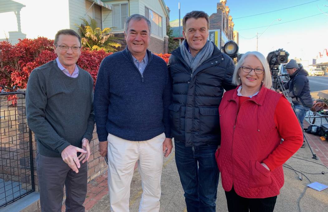 POPULAR: Mayor Simon Murray with ABC's Michael Rowland and Scot and Aileen MacDonald.