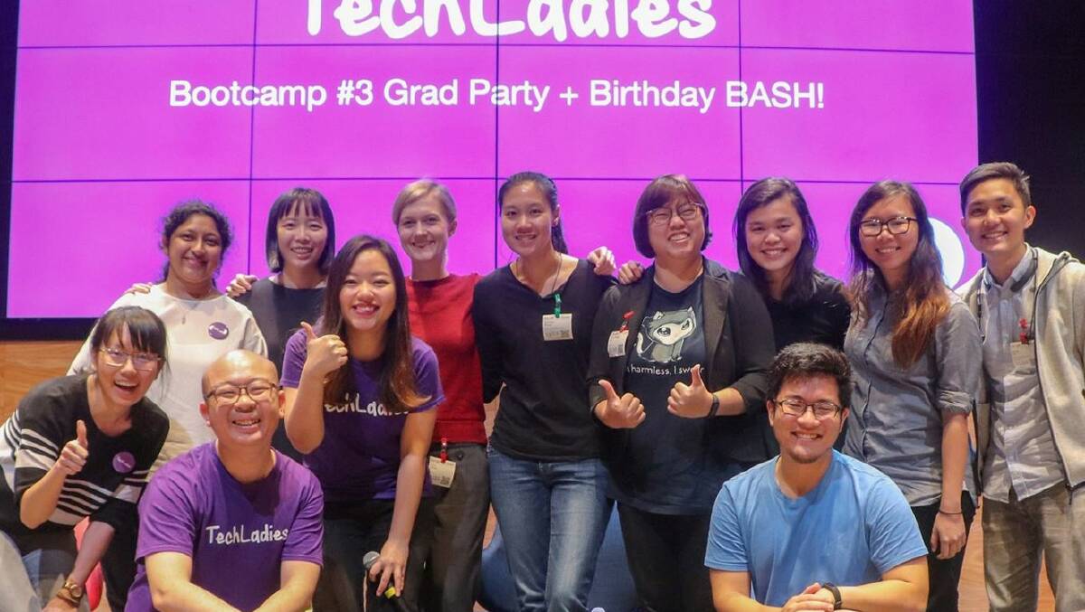 Elisha Tan (fifth from the left) with her group of TechLadies from her third bootcamp.