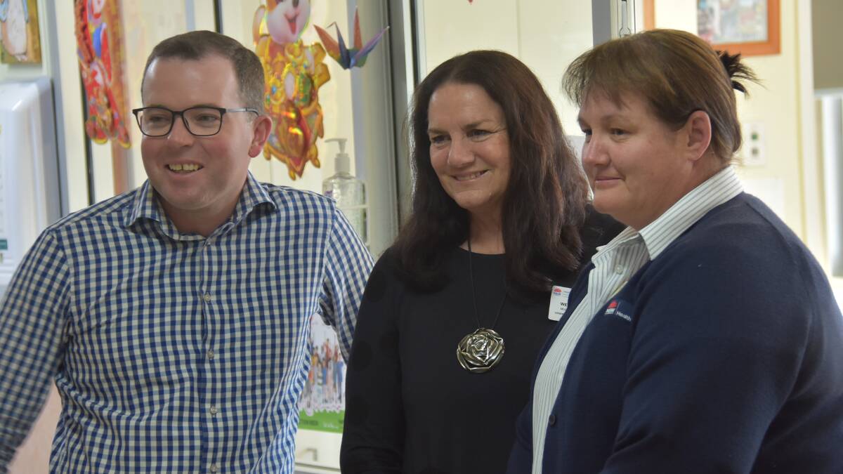 Member for Northern Tablelands Adam Marshall with General manager of the Tablelands Sector of Hunter New England Health Wendy Mulligan and Children's and Maternity Wards manager Cherie Hunter.
