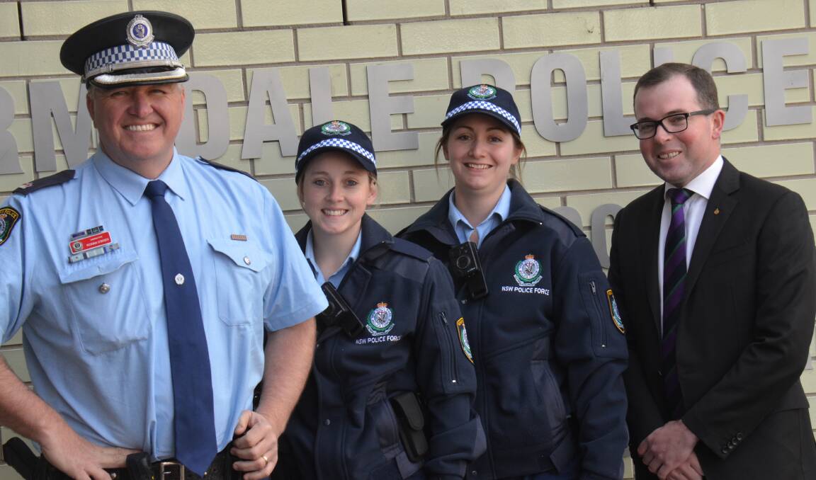 (l-r) Chief Inspector Rowan O'Brien was pleased to introduce Constables Mekalah Dillion and Isabelle Henderson to Inverell, and local MP Adam Marshall was on hand to welcome the pair home.