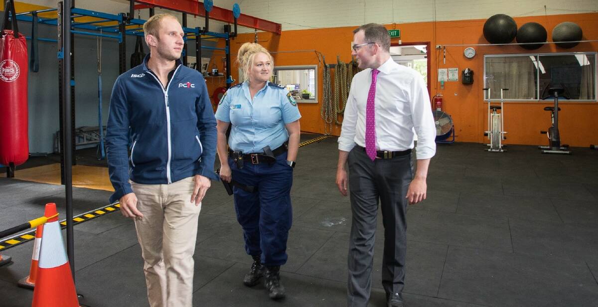 TOUR: PCYC manager Sam Davis with Senior Constable Penny Wain and Adam Marshall took a walk through the existing premises at Armidale PCYC.