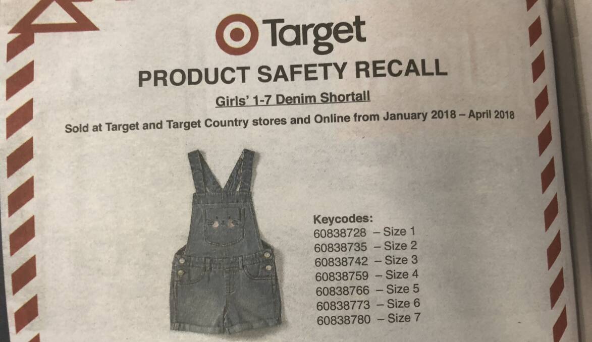 Target recalls girls’ denim shortall due to choking hazard